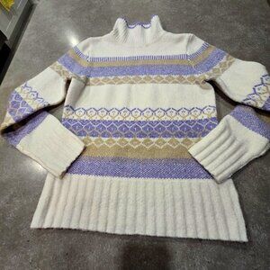 ASPEN Women's Geometric Designed Mock Neck Ski Sweater Purple/Cream - SML